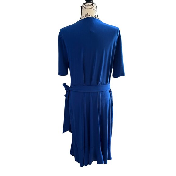 The Limited Royal Blue Wrap Dress w/ Tie Size XL  Ruffles Half Sleeve Stretchy - Picture 3 of 10